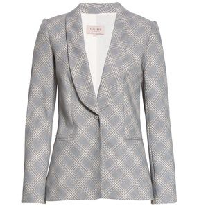 Rebecca Taylor windowpane plaid double breasted jacket blazer gray blue details